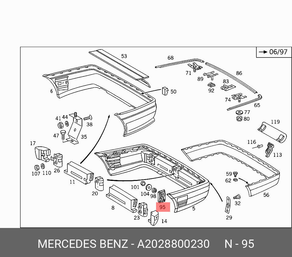 A2028800230 MERCEDES-BENZ НАПРАВЛЯЮЩАЯ БАМПЕРА ЗАДНЕГО