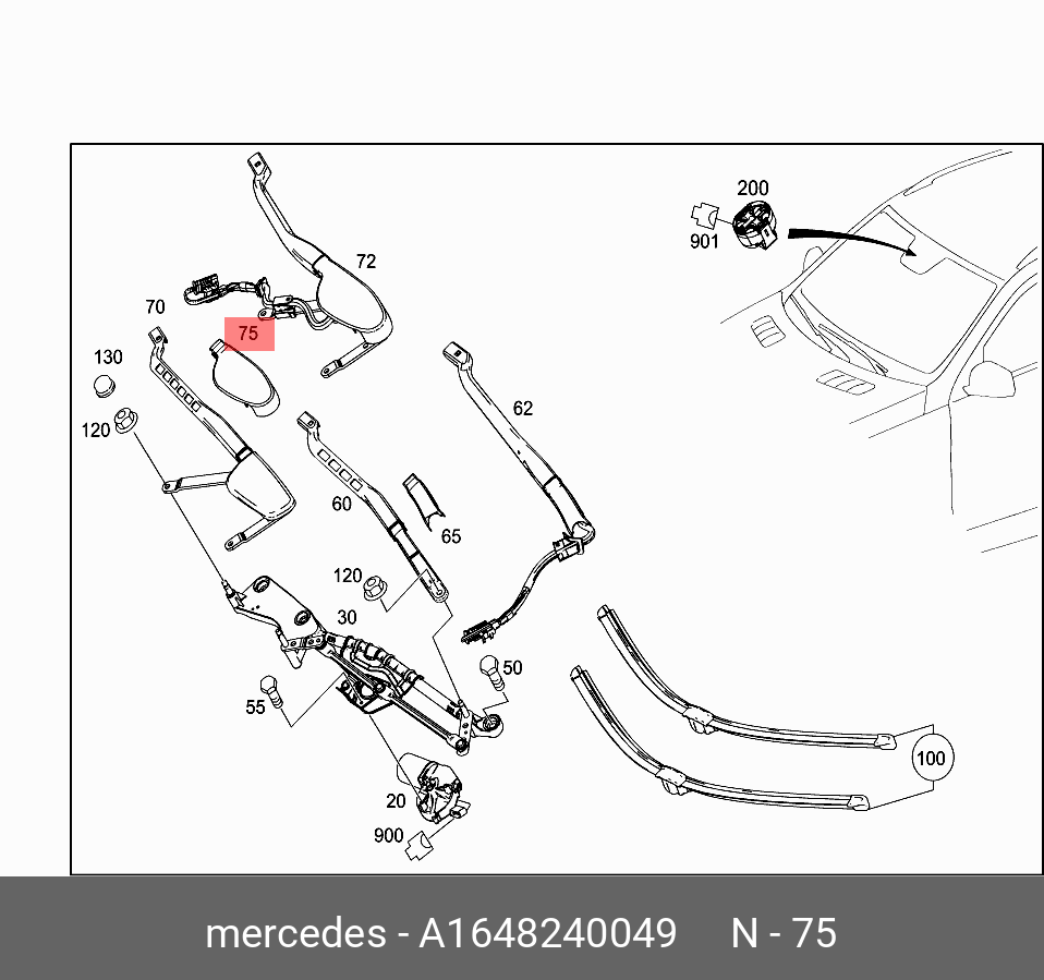 1648240049 MERCEDES-BENZ КРЫШКА ЩЕТКИ СТЕКЛООЧИСТИТЕЛЯ,KAPPE