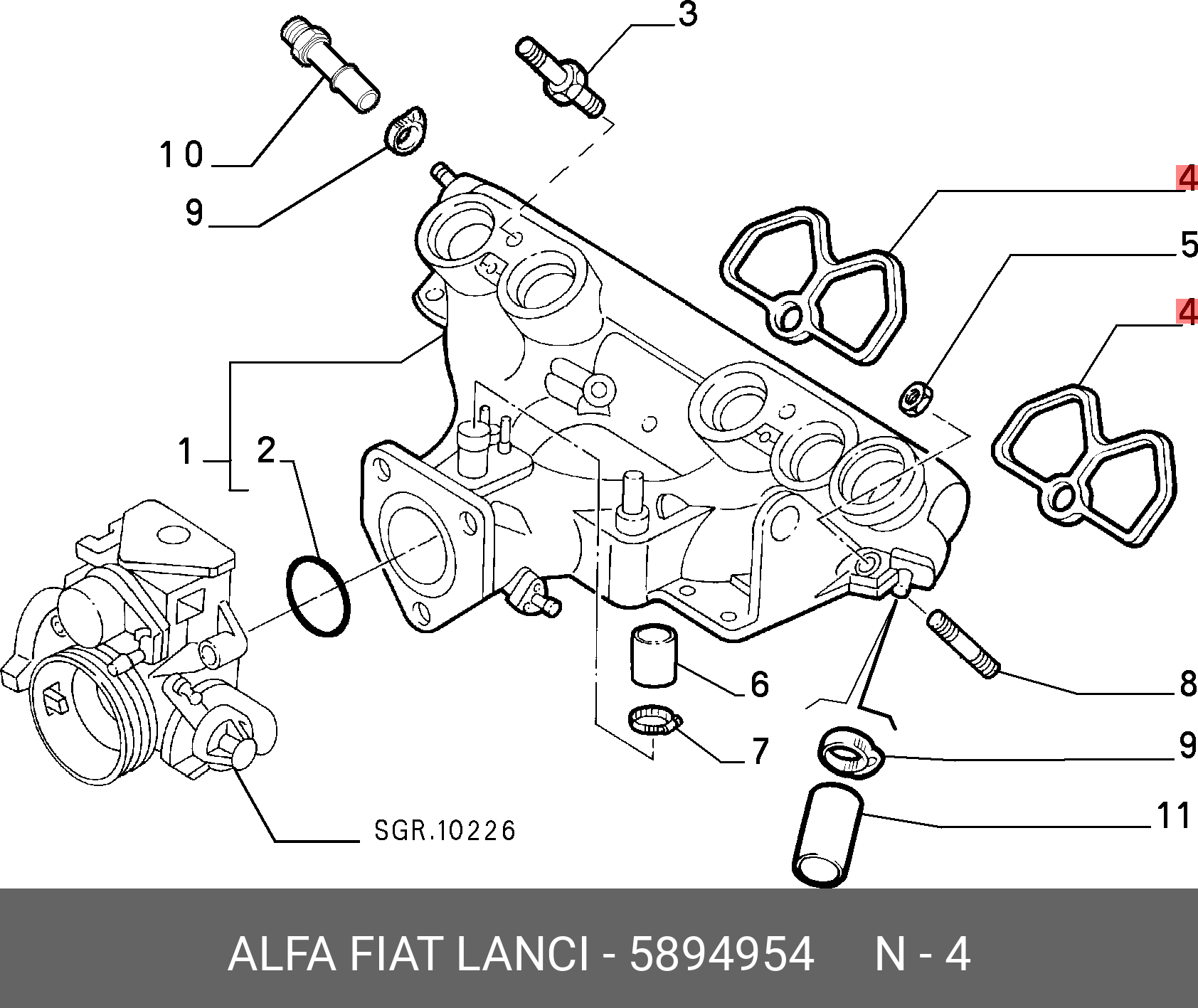 5894954 FIAT/ALFA/LANCIA прокладка колл впуск