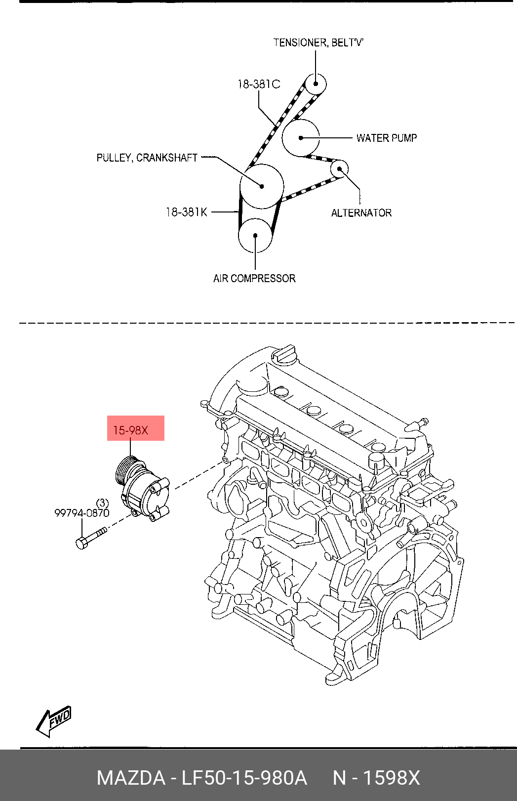 LF5015980A MAZDA Натяжная планка, поликлиновой ремень