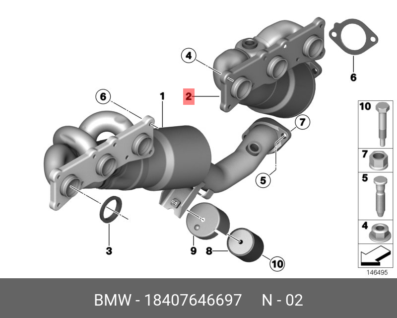 18407646697 BMW Оборотный выпуск.коллектор с катализат.