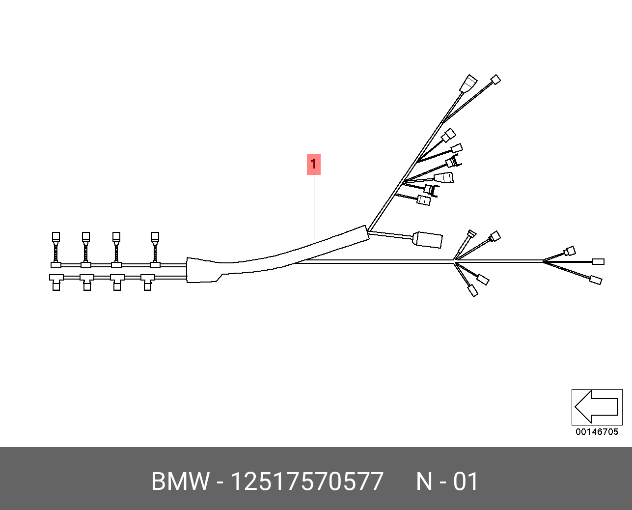 12517570577 BMW Жгут проводов форсунки / зажигание,KABELBAUM EINSPRITZVENTILE / ZÜNDUNG