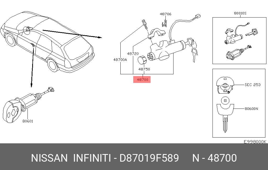 D87019F589 NISSAN LOCK SET-STEERING