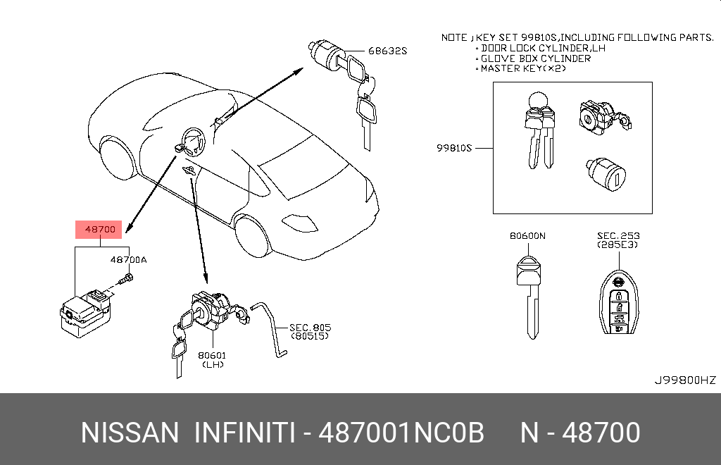 487001NC0B NISSAN LOCK SET-STEERING