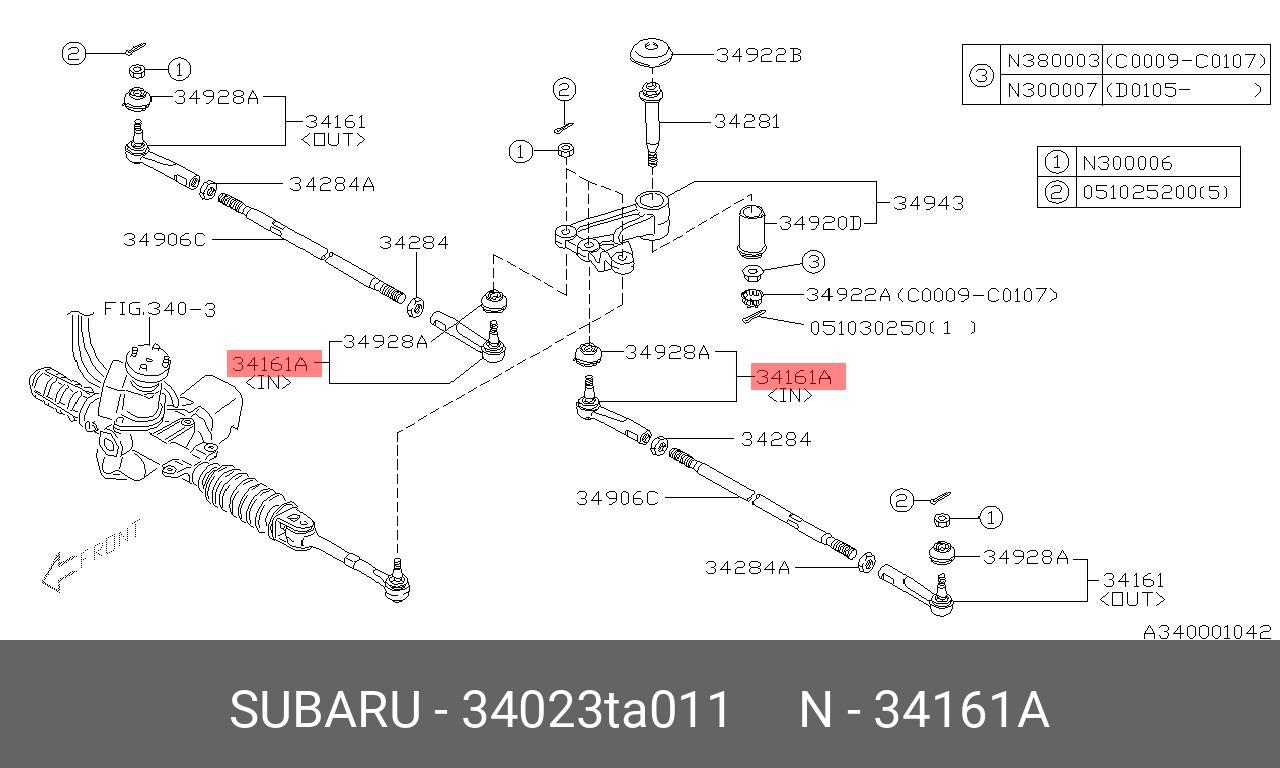 34023TA011 SUBARU НАКОНЕЧНИК РУЛЕВОЙ