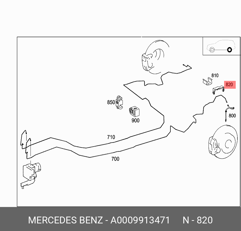 A0009913471 MERCEDES-BENZ Клипса крепления тормозного шланга MB ML II/III(W164/W166) A 000 991 34 71