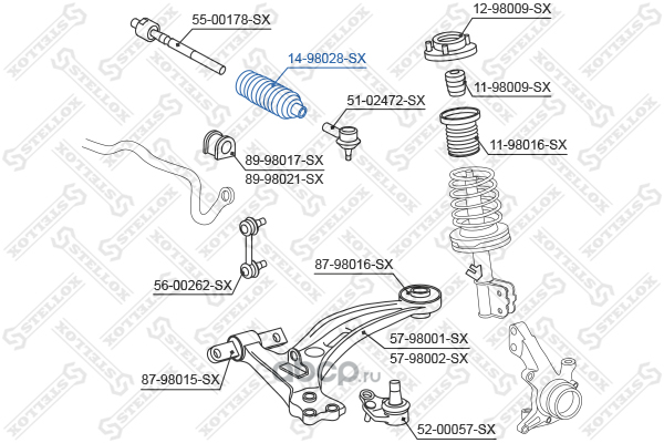 1498028SX STELLOX пыльник рейки рулевой Honda Civic VIII 05>