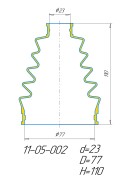Чехол ПОЛИУРЕТАНОВЫЙ, Пыльник ШРУС НАРУЖНЫЙ ( d=23 / D= 77 / H= 110) VTULKA 1105002