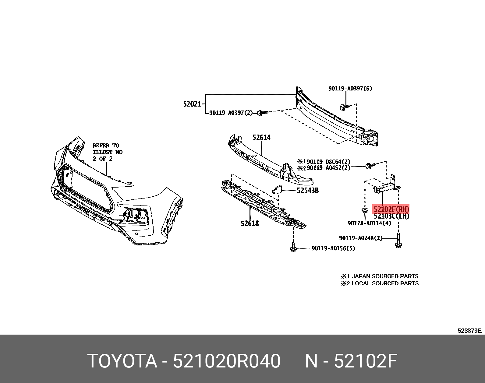 521020R040 TOYOTA EXTENSION SUB-ASSY, FRONT BUMPER, RH