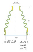 Чехол ПОЛИУРЕТАНОВЫЙ, Пыльник ШРУС НАРУЖНЫЙ ( d=24,5 / D= 81 / H= 112) VTULKA 1105010