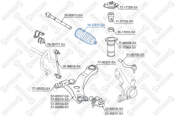 1417011SX STELLOX пыльник рейки рулевой! Toyota Lexus RX300 MCU3# 03>