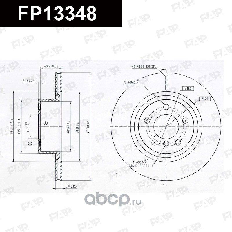 Диск тормозной задний FAP FP13348