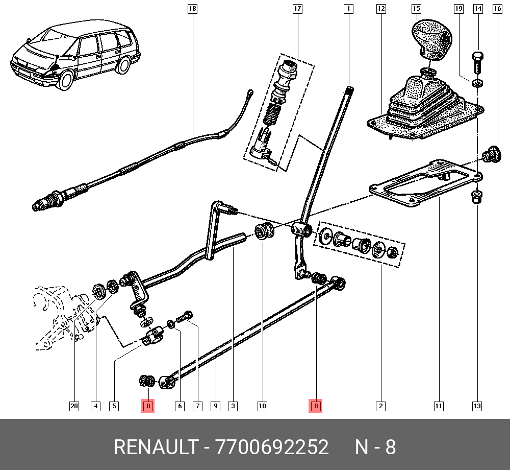 7700692252 RENAULT Втулка кулисы к/п резин., Защ.