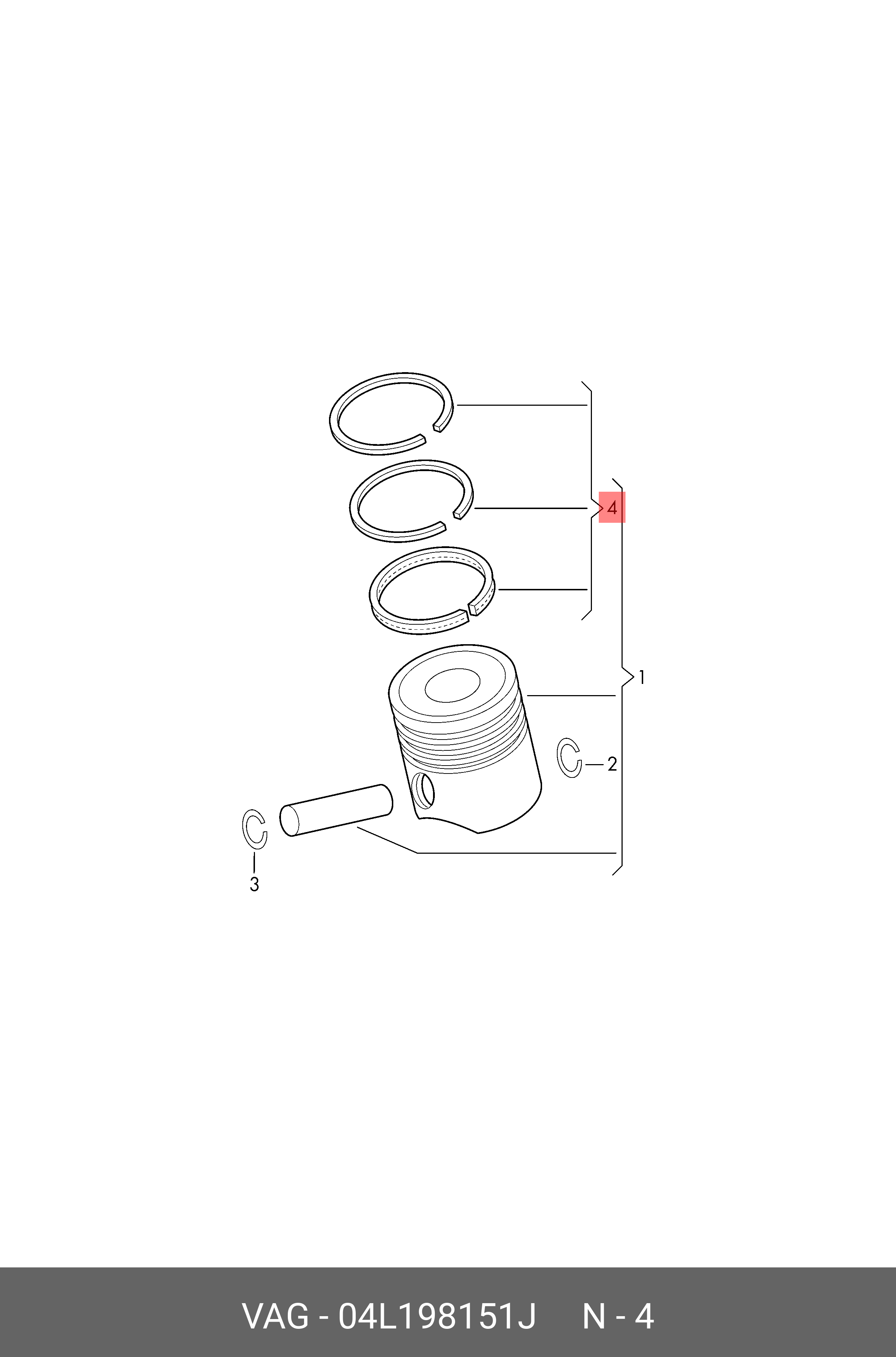 04L198151J VAG 1 комплект поршневых колец