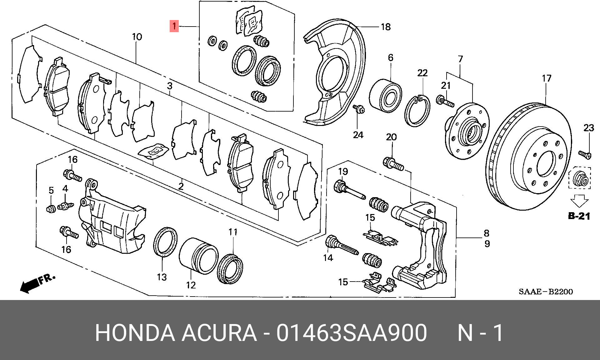 01463SAA900 HONDA Ремкомплект переднего суппорта