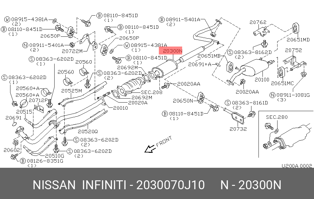 2030070J10 NISSAN Средний глушитель выхлопных газов
