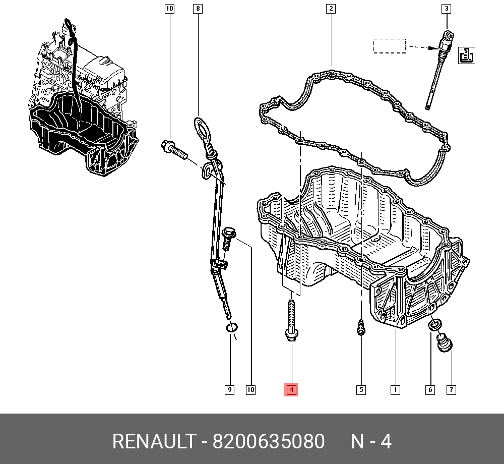 8200635080 RENAULT БОЛТ С ШЕСТИГРАННОЙ ГОЛОВКОЙ