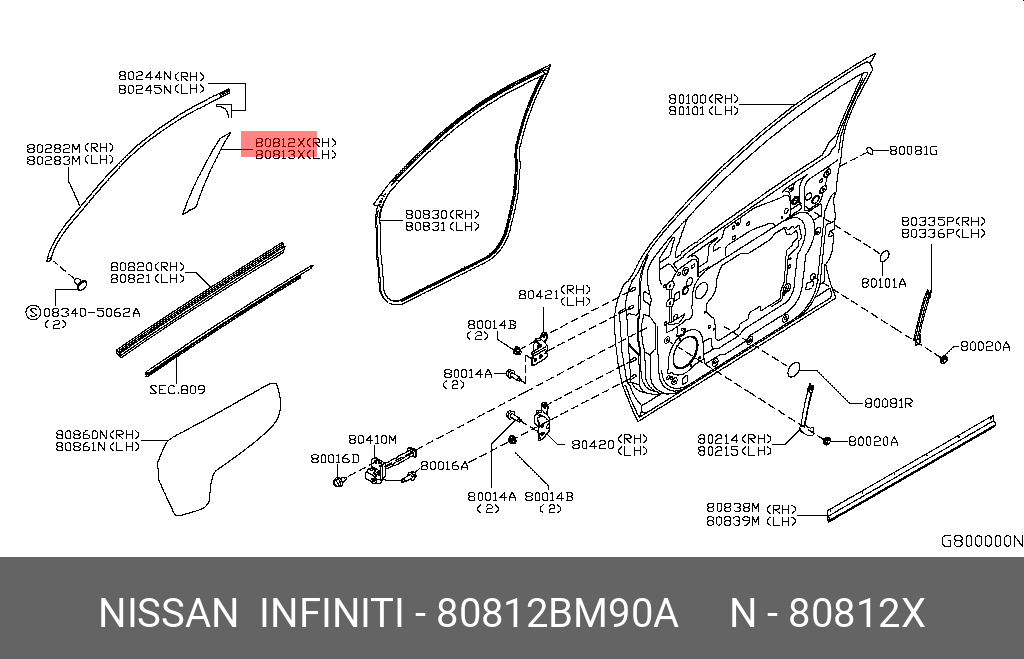 80812BM90A NISSAN НАКЛЕЙКА ДВЕРИ ПЕРЕДНЕЙ RH