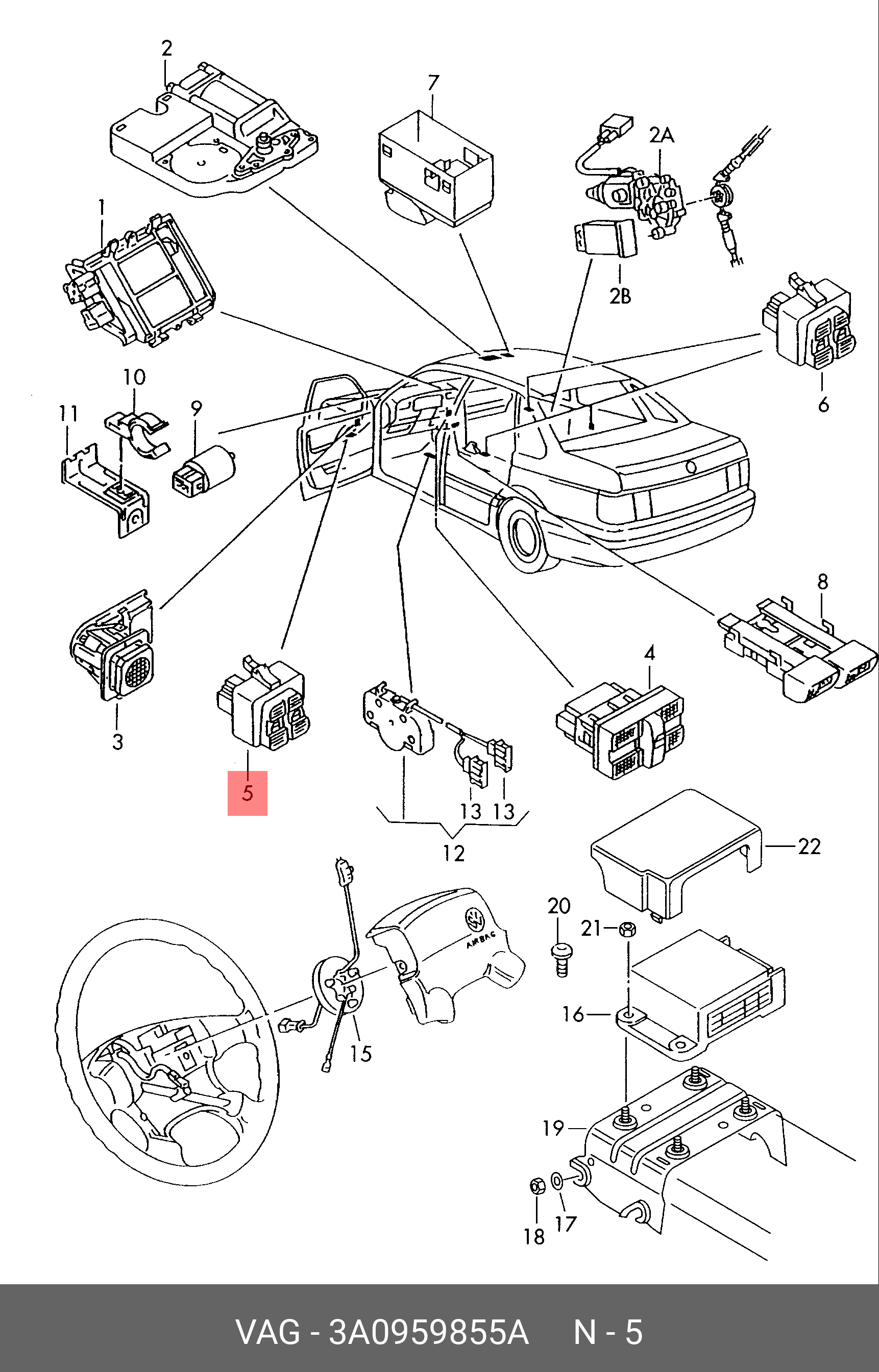 3A0959855A VAG Выключатель, стеклолодъемник