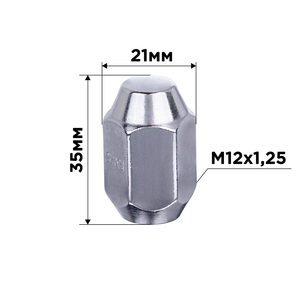 S10602008 SKYWAY Гайка конус M12х1,25 закрытая 35мм ключ 21мм хром SKYWAY 008 (в компл.20 шт)