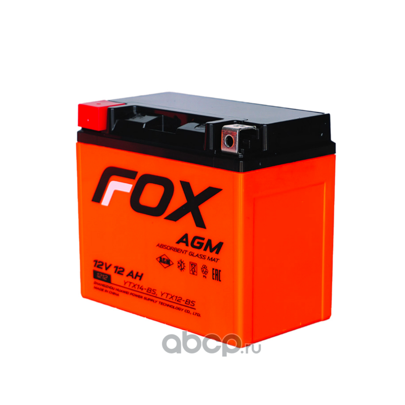 1212 FOX Батарея аккумуляторная 12В 12А/ч AGM прямая полярность болтовые клеммы