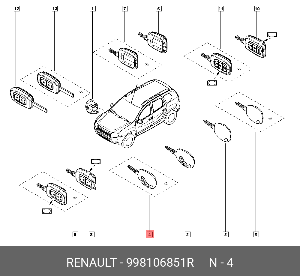 998106851R RENAULT Комплект ключей 2 шт по vin купить в интернет-магазине  AvtoTO