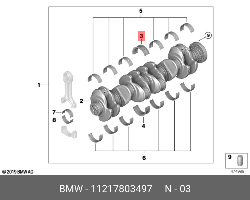 11217803497 BMW Вкладыш упорнотработанных газово подшипника Белый 54,75MM(+0,25)