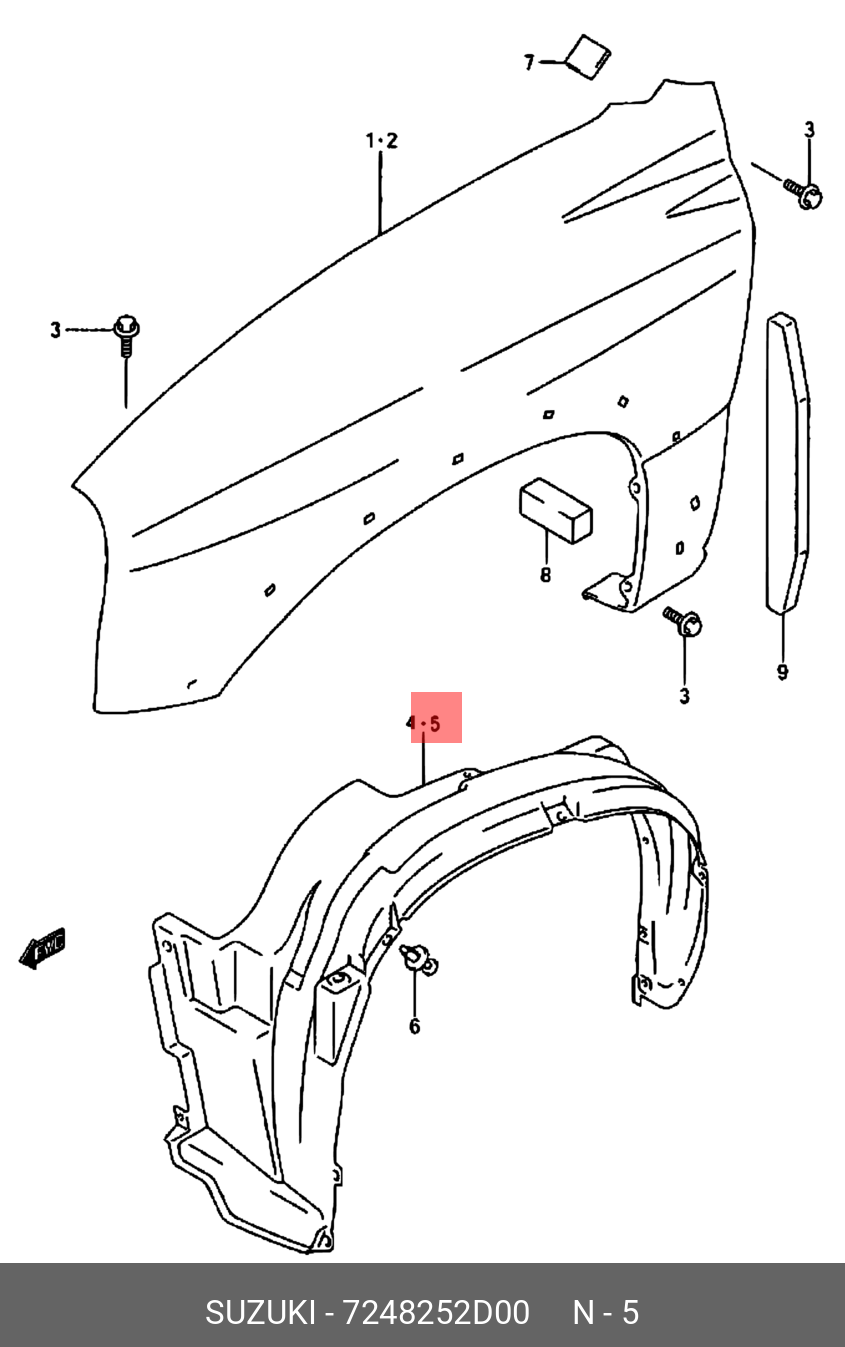 7248252D00 SUZUKI Подкрылок