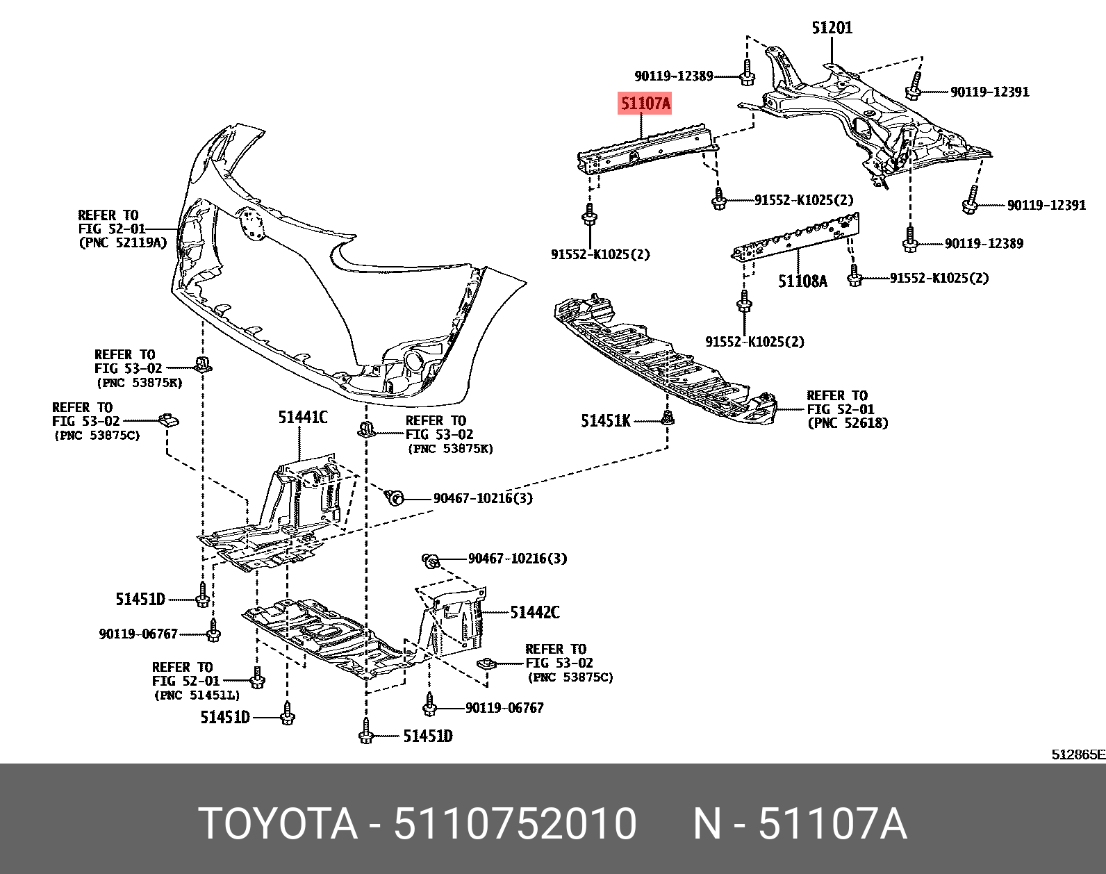 5110752010 TOYOTA REINFORCEMENT SUB-ASSY, SIDE RAIL, REAR RH