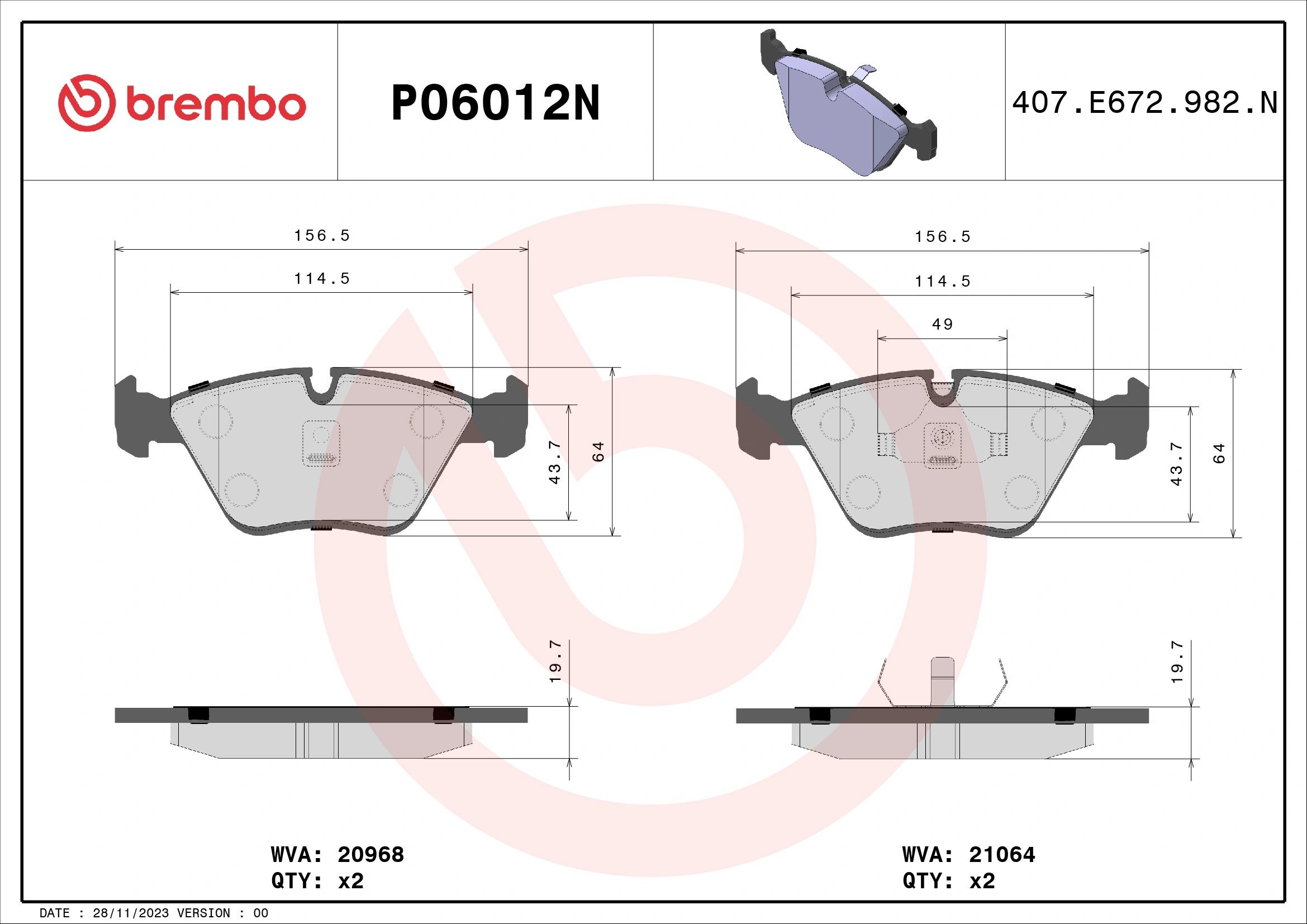 P06012N BREMBO Колодки тормозные дисковые
