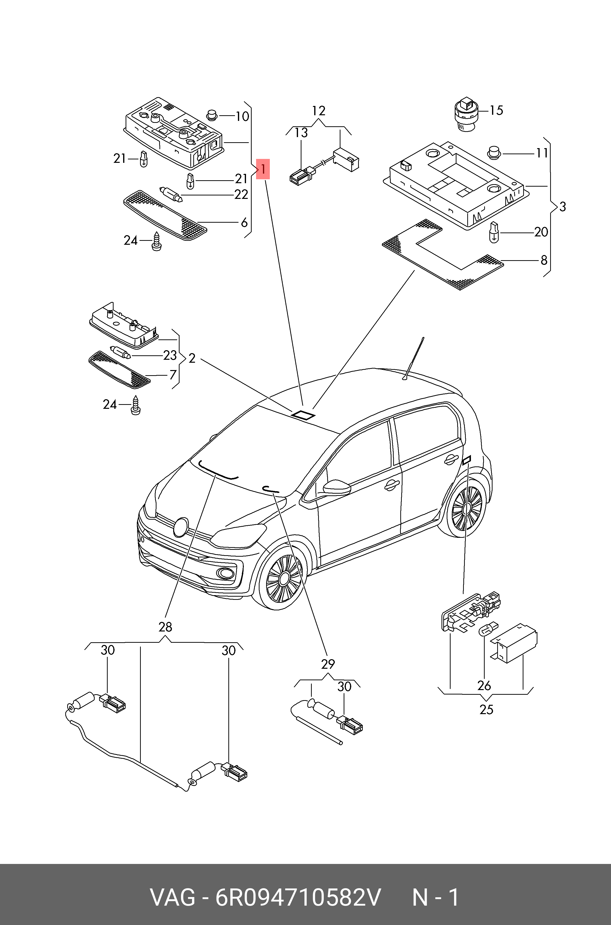 6R094710582V VAG Плафон салона с фонар.д.чтения титаново