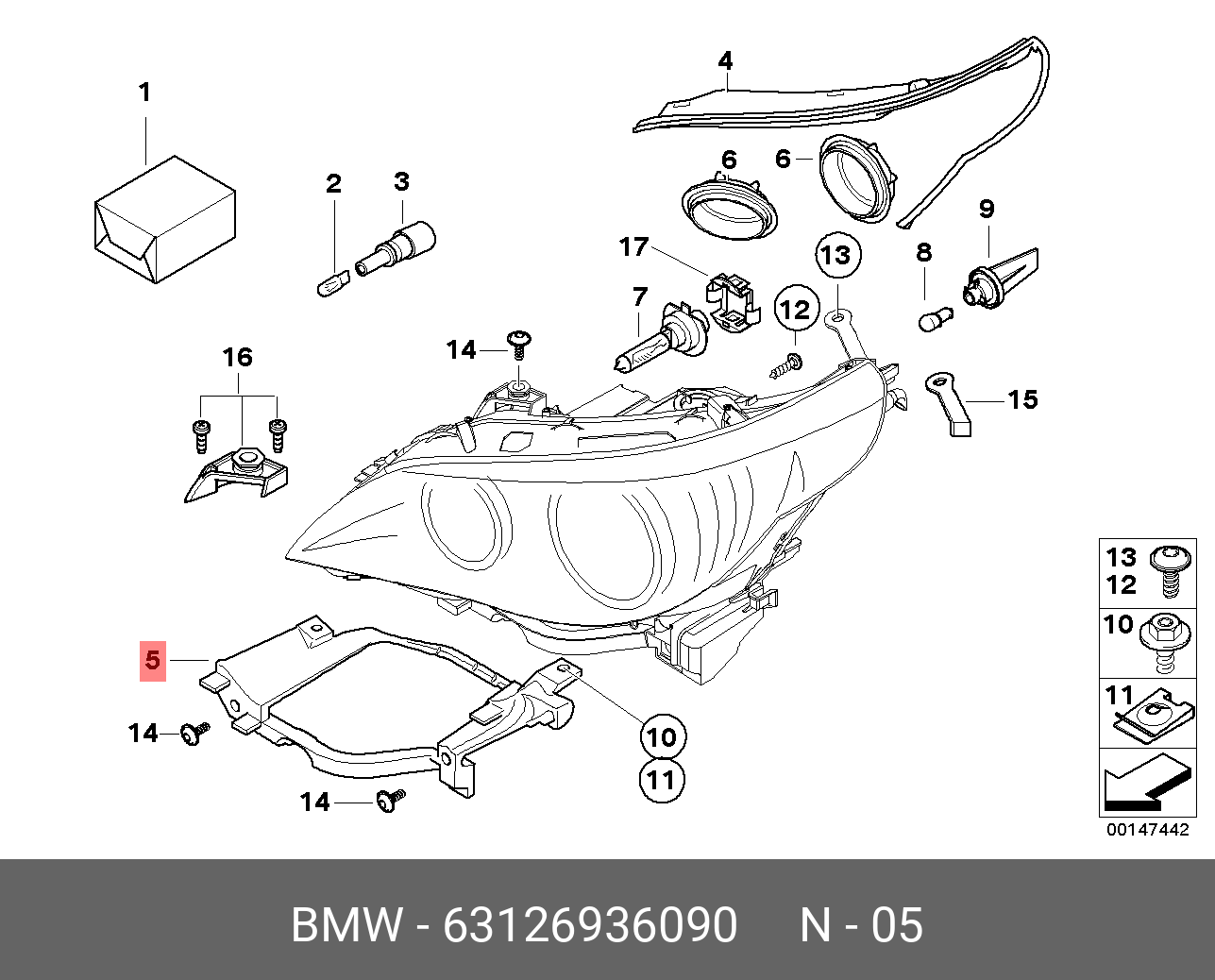 63126936090 BMW Кронштейн фары П