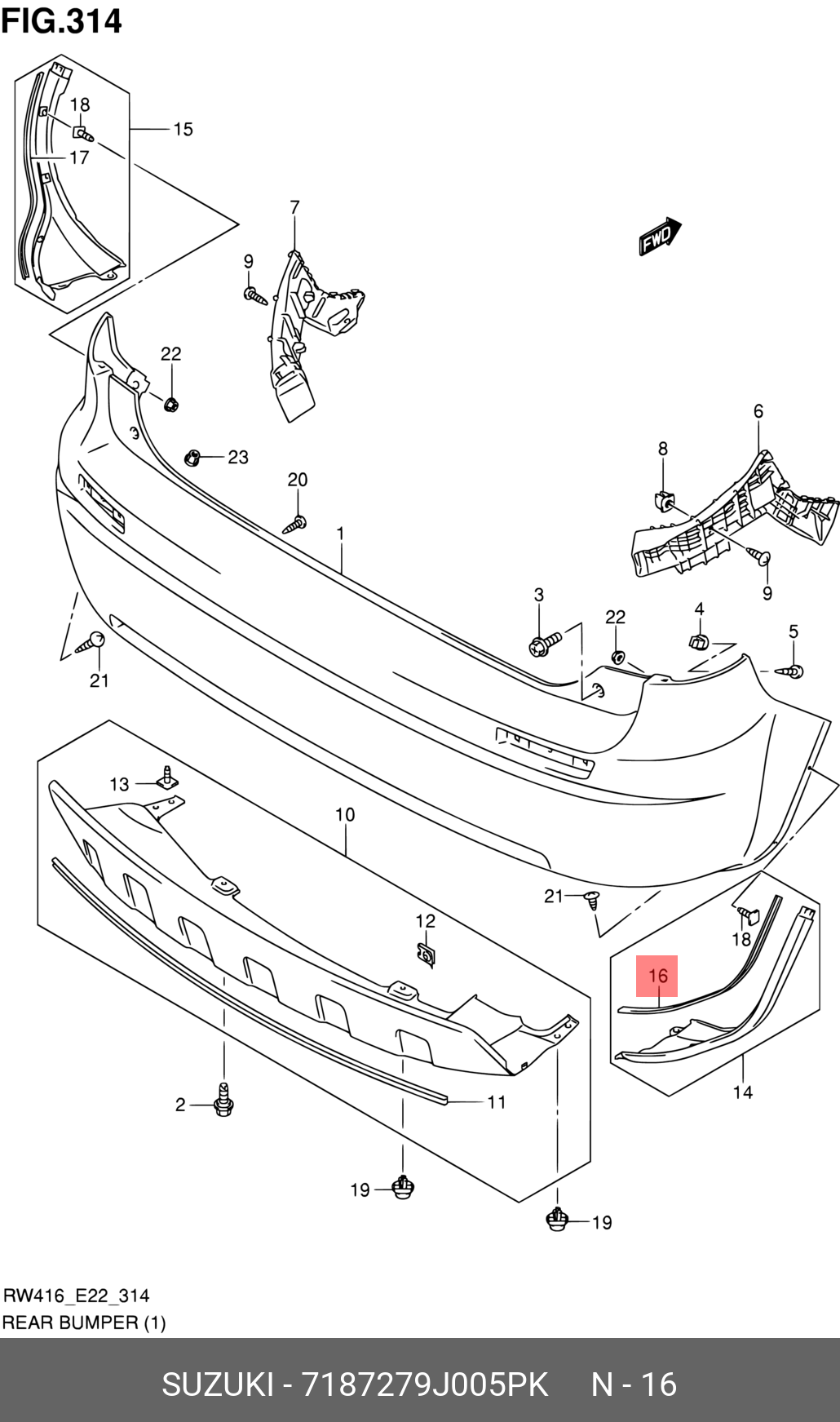 7187279J005PK SUZUKI УПЛОТНИТЕЛЬ НАКЛАДКИ БАМПЕРА