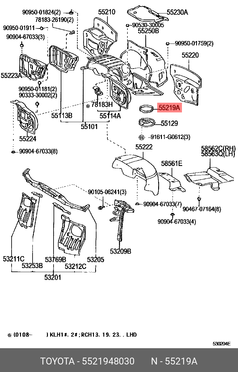 5521948030 TOYOTA PACKING, DASH PANEL HOLE COVER