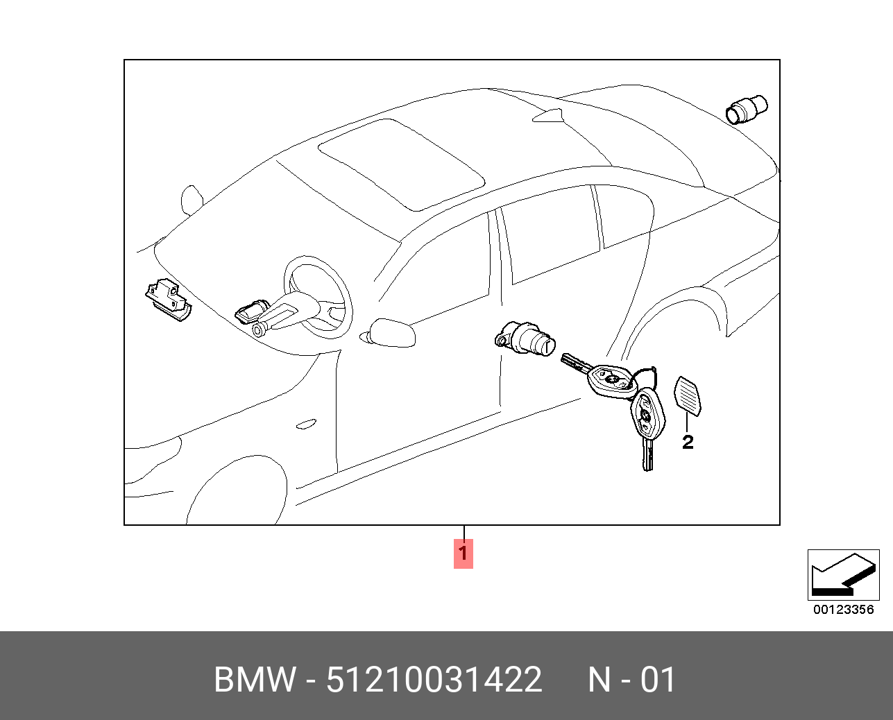 51210031422 BMW Комплект системы одновременного запирания с ЭБУ CAS кодированный 434 MHZ