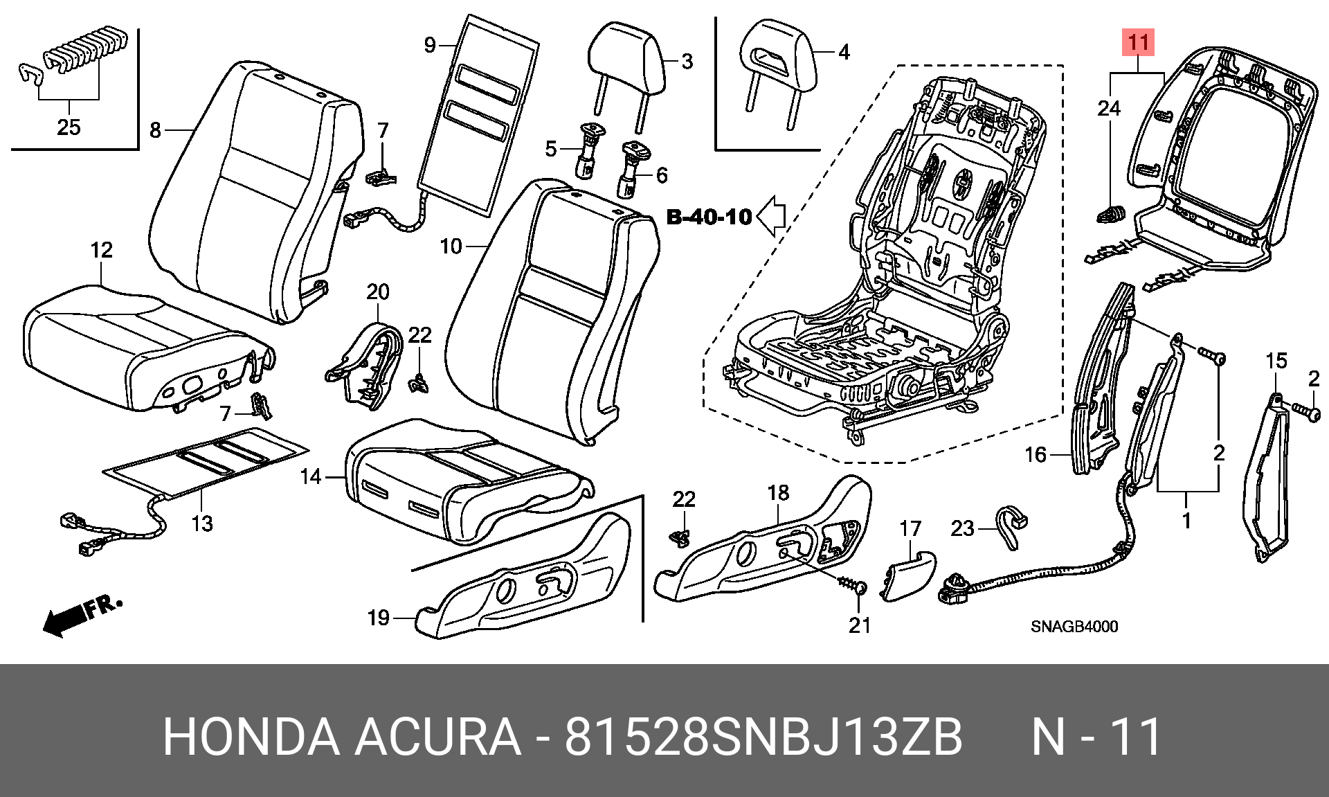 81528SNBJ13ZB HONDA Крышка, спинка лев. Передн. Сиденья *nh167l*