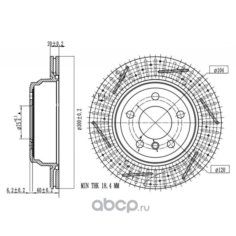 DF190412S TRIALLI Диск тормозной для автомобилей BMW 3 (F30) (11-) / 4 (F32) (13-) задний d=300 PRO (перфорированный / слотированный / окрашенный)