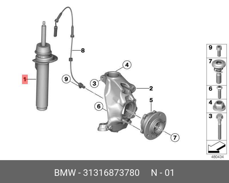 31316873780 BMW FEDERBEIN VORN RECHTS,Амортизационная стойка П Пд