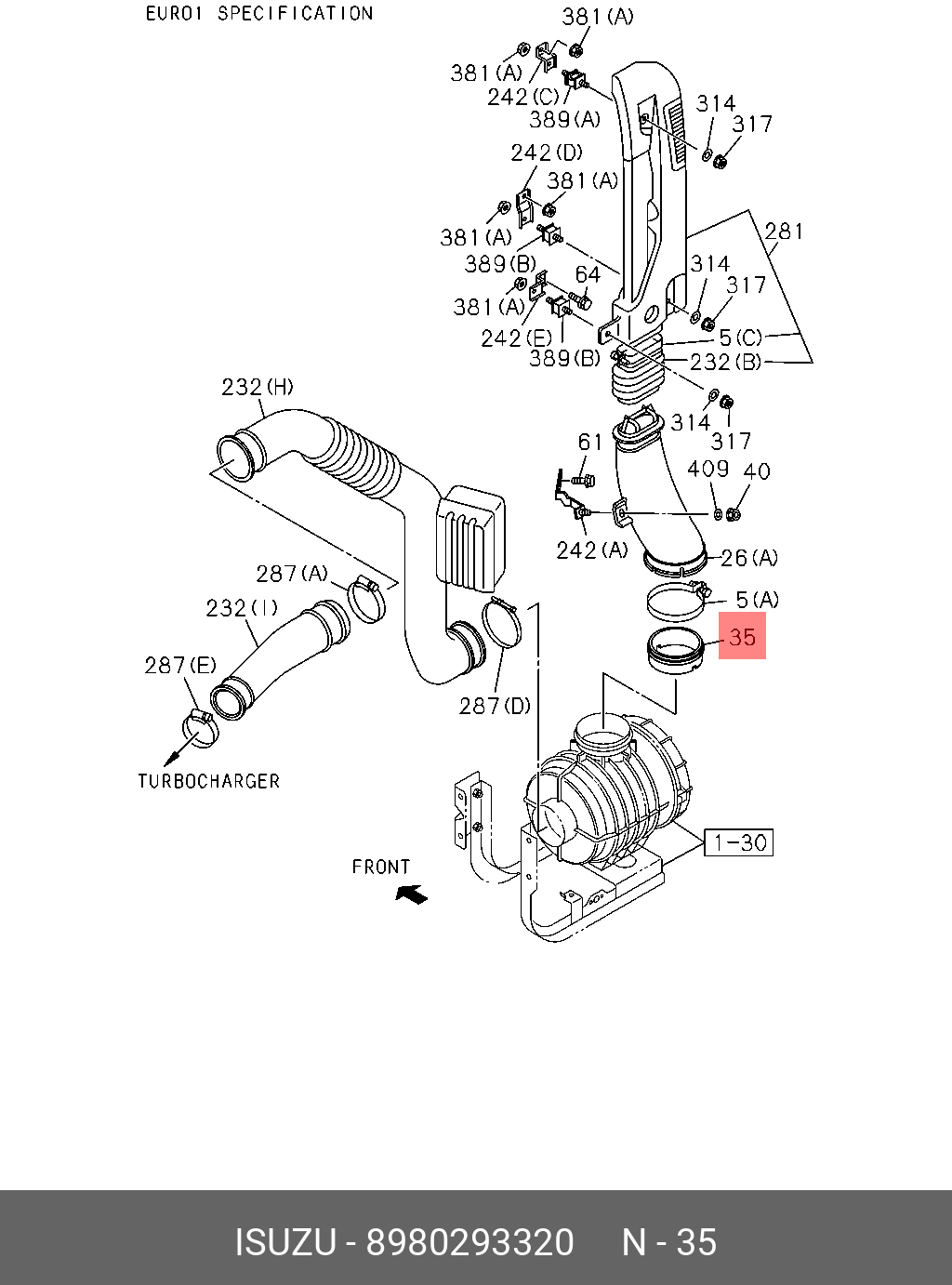 8980293320 ISUZU SEAL; DUCT,INT