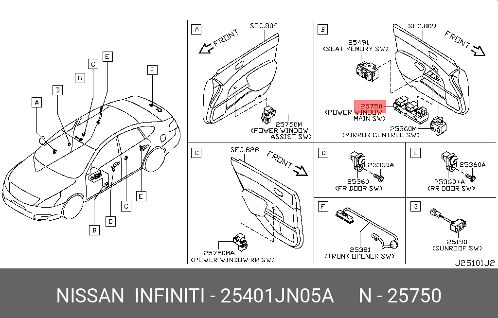 25401JN05A NISSAN Блок управления стеклоподъемником