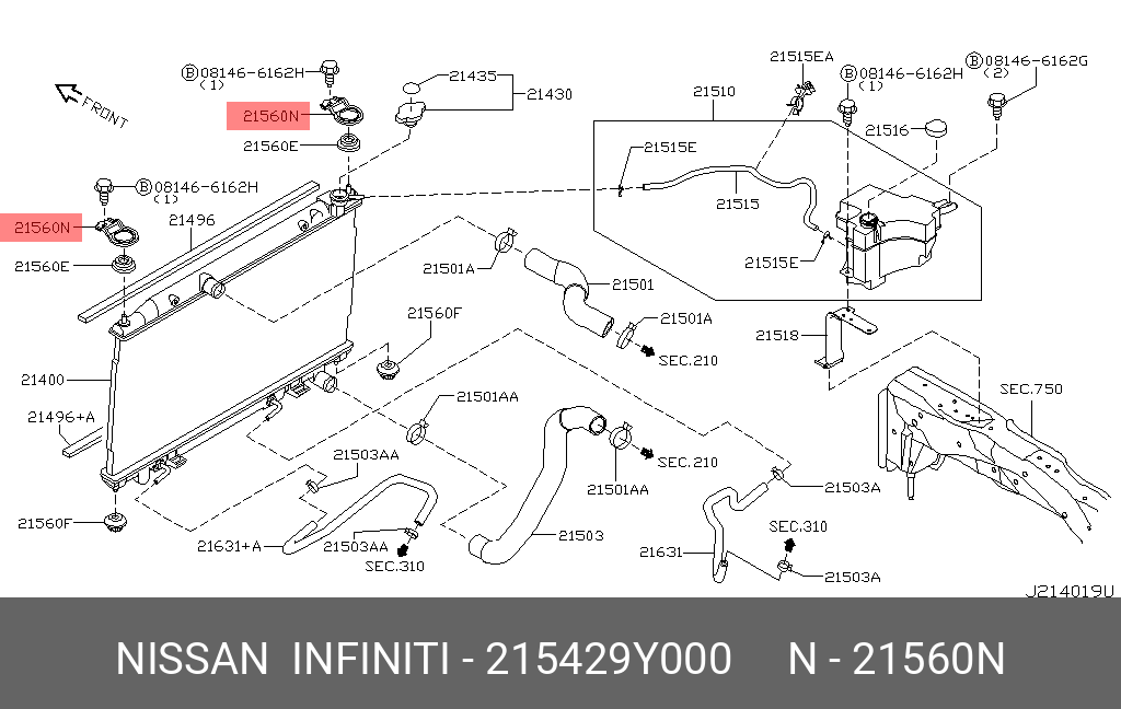 215429Y000 NISSAN Кронштейн крепления радиатора охлаждения ДВС