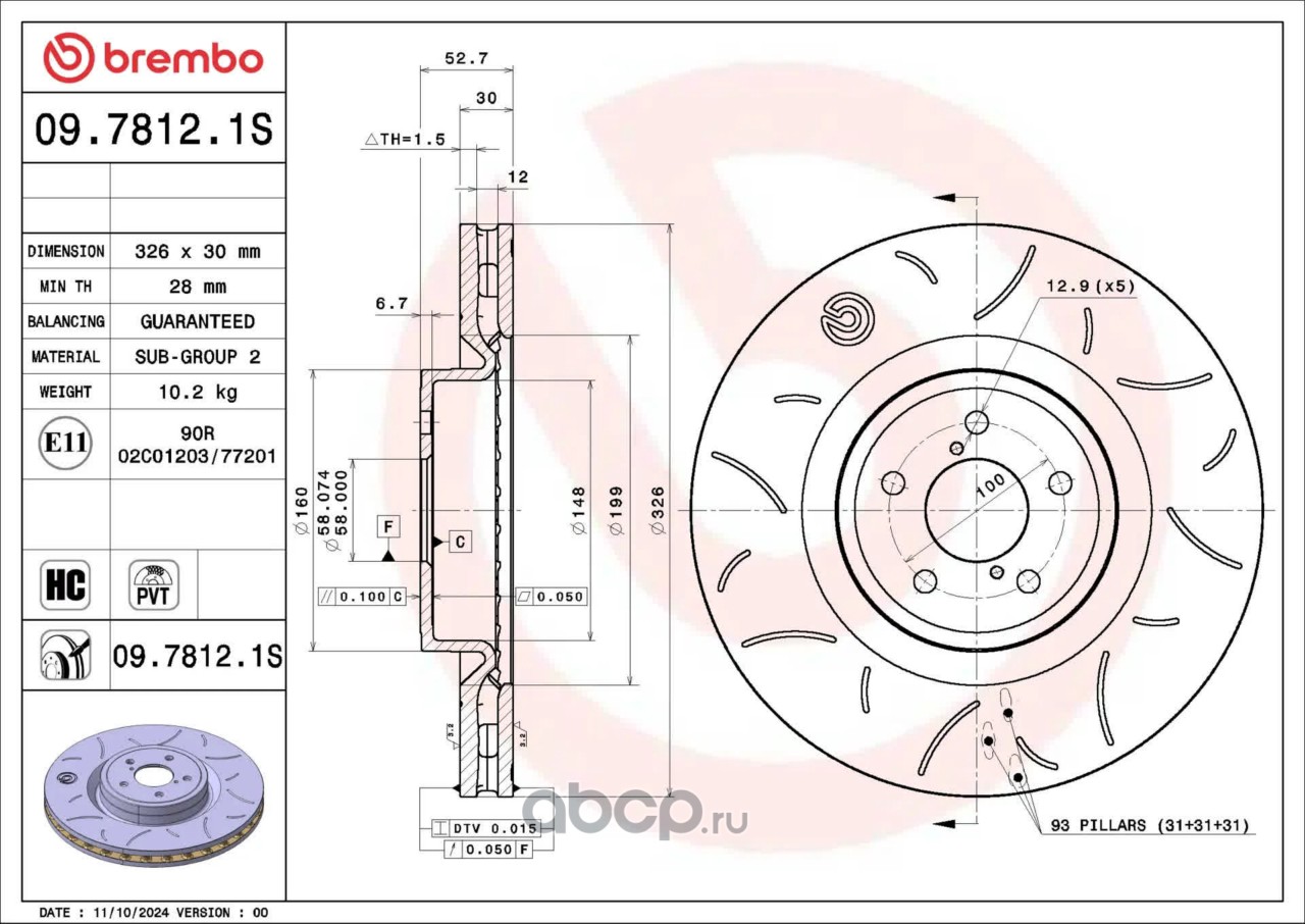 0978121S BREMBO Тормозной диск Sport