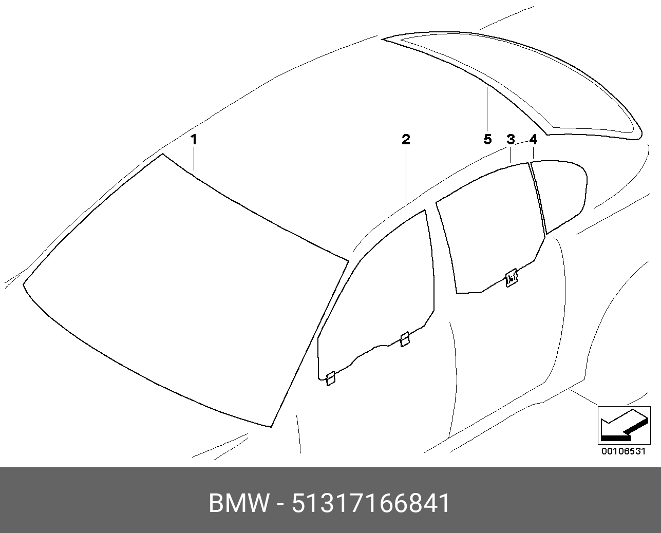 51317166841 BMW Молдинг стекла верхн BMW 5 E60