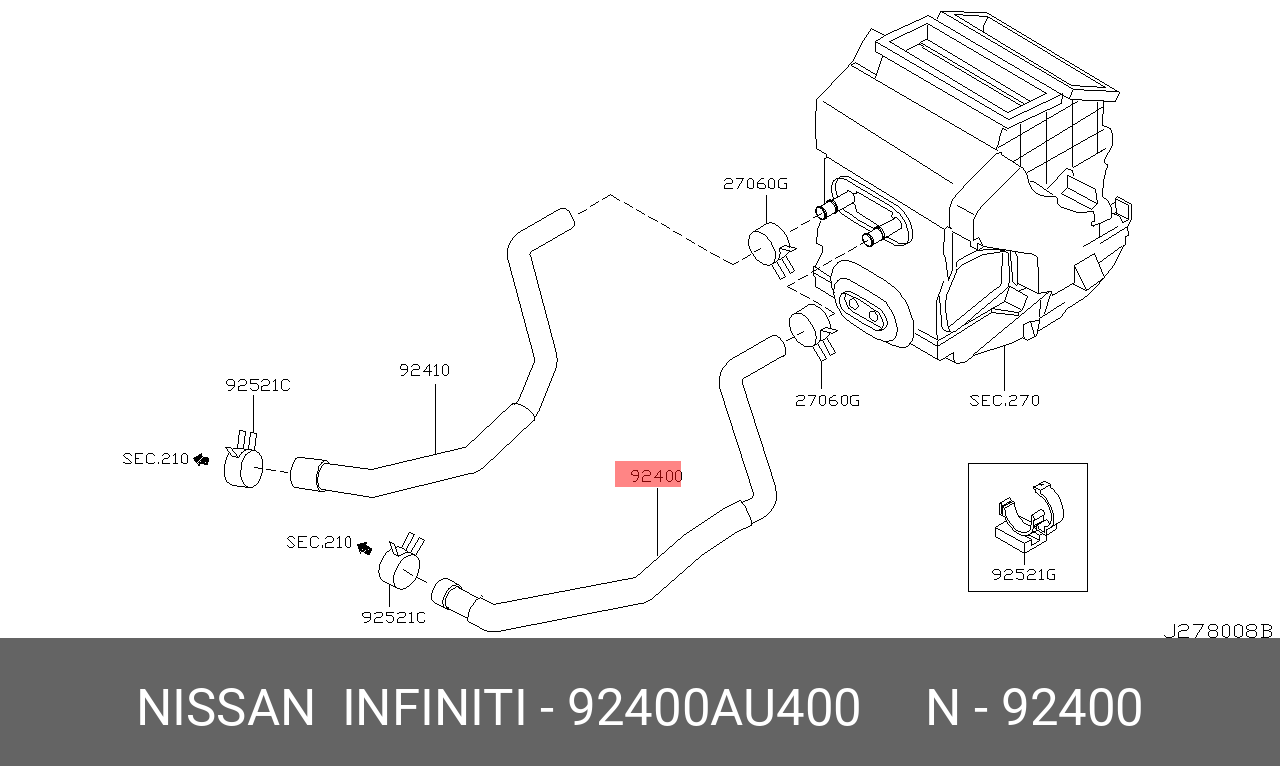 92400AU400 NISSAN Патрубок отопителя салона