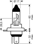 64193NBU OSRAM Лампа галогенная OSRAM H4 P43t 12V60/55W 3800K 1шт.