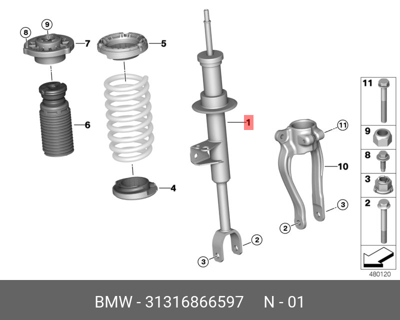 31316866597 BMW FEDERBEIN VORN LINKS
