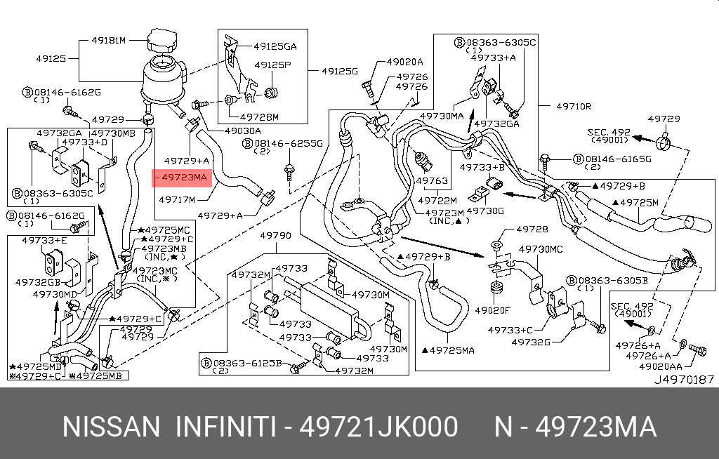 49721JK000 NISSAN ТРУБКА ГИДРОУСИЛИТЕЛЯ РУЛЯ
