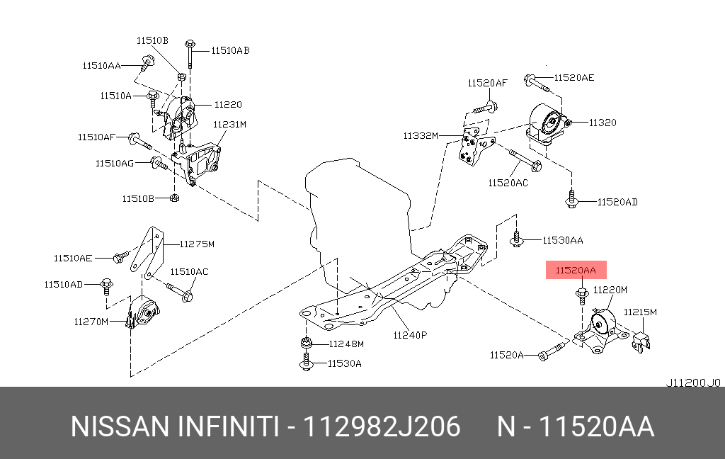 112982J206 NISSAN БОЛТ С ШЕСТИГРАННОЙ ГОЛОВКОЙ