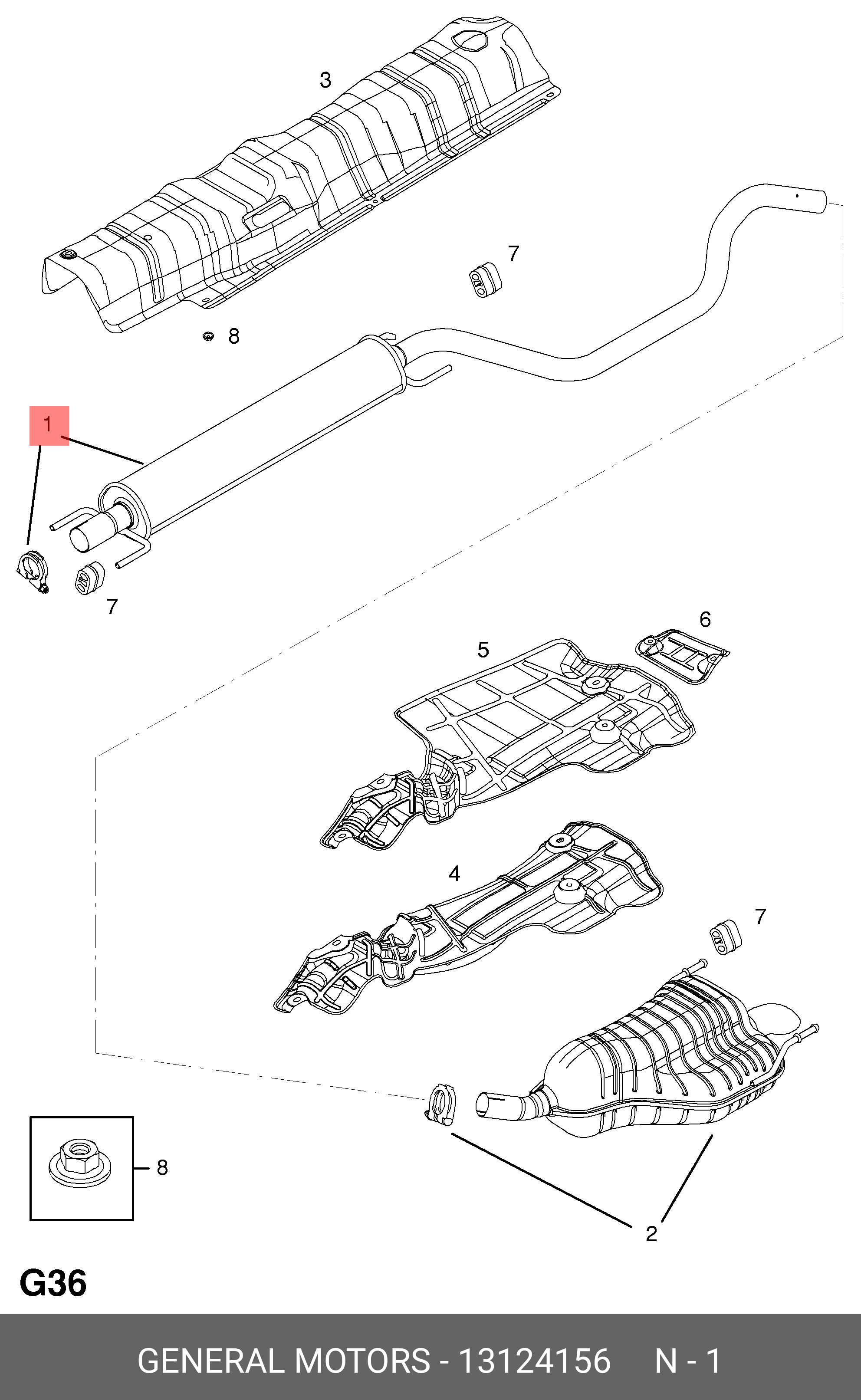 13124156 GENERAL MOTORS Резонатор средняя часть / OPEL Zafira-B 1.6/1.8 XER