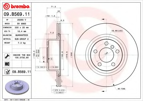 09B56911 BREMBO Тормозной диск